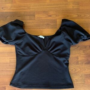Black Puff-Sleeve Square Neck Top - Women
